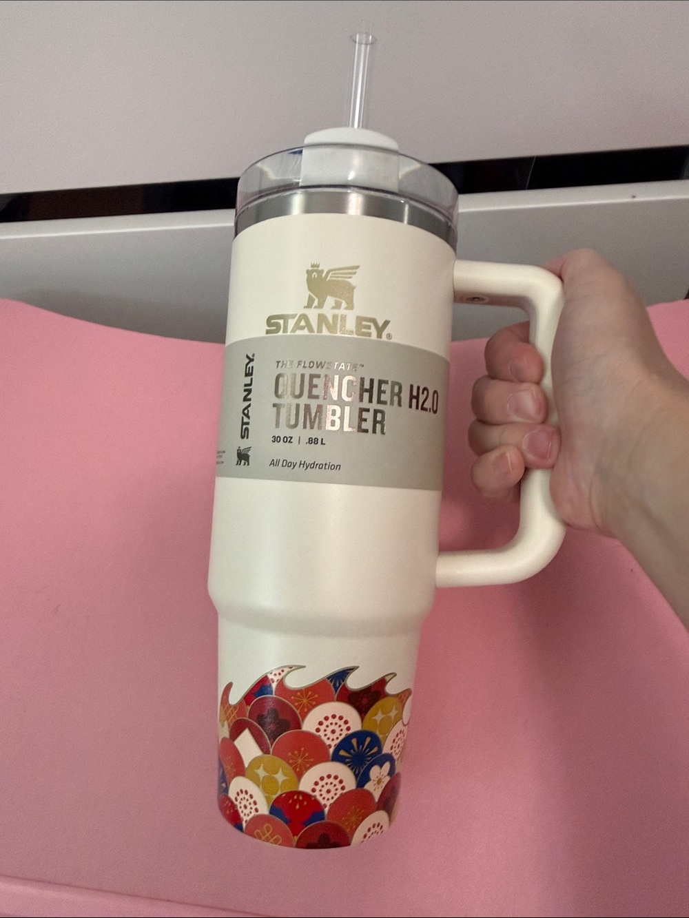 Stanley Dragon Cream Tumbler with Red Multi-Color Decorative Base